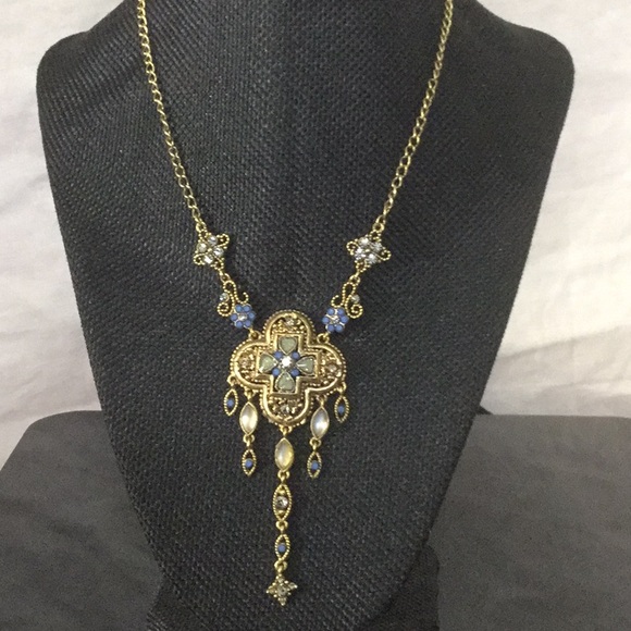 Vtg20”W/3”ExtBrassElaborateCross W/AustCrystMoonst - Picture 2 of 11